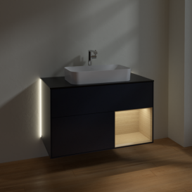 Тумба под раковину Villeroy & Boch Finion 100х50,1 см с подсветкой МДФ темно-синий матовый лак/стекло черное матовое G252PCHG