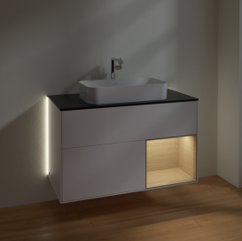 Тумба под раковину Villeroy & Boch Finion 100х50,1 см с подсветкой МДФ белый матовый лак/стекло черное матовое G252PCMT