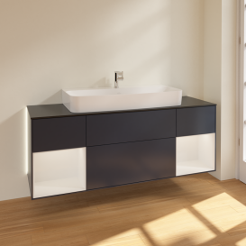 Тумба под раковину Villeroy & Boch Finion 160х50,1 см с подсветкой МДФ темно-синий матовый лак/стекло черное матовое G212GFHG