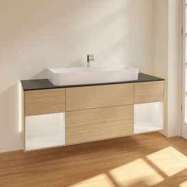 Тумба под раковину Villeroy & Boch Finion 160х50,1 см с подсветкой МДФ шпон дуба/стекло черное матовое G212GFPC