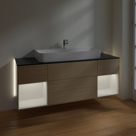 Тумба под раковину Villeroy & Boch Finion 160х50,1 см с подсветкой МДФ шпон дуба/стекло черное матовое G212GFPC