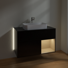 Тумба под раковину Villeroy & Boch Finion 100х50,1 см с подсветкой МДФ черный матовый лак/стекло черное матовое G252PCPD
