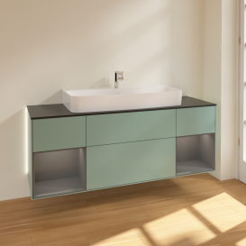 Тумба под раковину Villeroy & Boch Finion 160х50,1 см с подсветкой МДФ оливковый матовый лак/стекло черное матовое G212GKGM