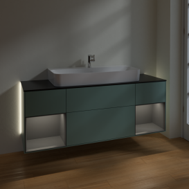 Тумба под раковину Villeroy & Boch Finion 160х50,1 см с подсветкой МДФ оливковый матовый лак/стекло черное матовое G212GKGM