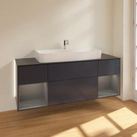 Тумба под раковину Villeroy & Boch Finion 160х50,1 см с подсветкой МДФ темно-синий матовый лак/стекло черное матовое G212GKHG