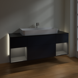 Тумба под раковину Villeroy & Boch Finion 160х50,1 см с подсветкой МДФ темно-синий матовый лак/стекло черное матовое G212GKHG