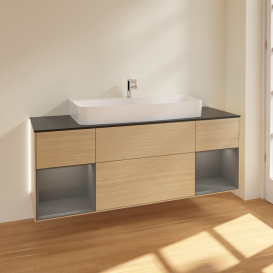 Тумба под раковину Villeroy & Boch Finion 160х50,1 см с подсветкой МДФ шпон дуба/стекло черное матовое G212GKPC