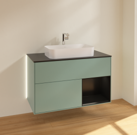 Тумба под раковину Villeroy & Boch Finion 100х50,1 см с подсветкой МДФ оливковый матовый лак/стекло черное матовое G252PDGM