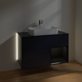 Тумба под раковину Villeroy & Boch Finion 100х50,1 см с подсветкой МДФ темно-синий матовый лак/стекло черное матовое G252PDHG