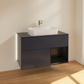 Тумба под раковину Villeroy & Boch Finion 100х50,1 см с подсветкой МДФ темно-синий матовый лак/стекло черное матовое G252PDHG