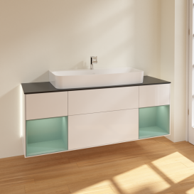 Тумба под раковину Villeroy & Boch Finion 160х50,1 см с подсветкой МДФ глянцевый белый лак/стекло черное матовое G212GMGF