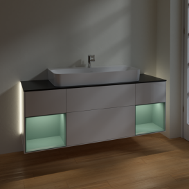 Тумба под раковину Villeroy & Boch Finion 160х50,1 см с подсветкой МДФ глянцевый белый лак/стекло черное матовое G212GMGF