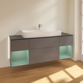 Тумба под раковину Villeroy & Boch Finion 160х50,1 см с подсветкой МДФ антрацит матовый лак/стекло черное матовое G212GMGK