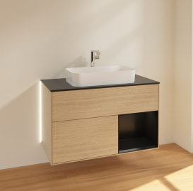 Тумба под раковину Villeroy & Boch Finion 100х50,1 см с подсветкой МДФ шпон дуба/стекло черное матовое G252PDPC