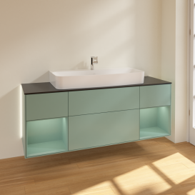 Тумба под раковину Villeroy & Boch Finion 160х50,1 см с подсветкой МДФ оливковый матовый лак/стекло черное матовое G212GMGM