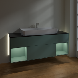 Тумба под раковину Villeroy & Boch Finion 160х50,1 см с подсветкой МДФ оливковый матовый лак/стекло черное матовое G212GMGM