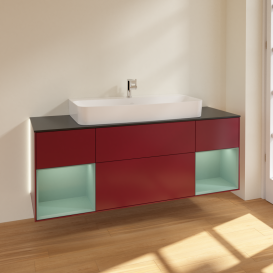 Тумба під раковину Villeroy & Boch Finion 160х50,1 см з підсвічуванням МДФ півонія матовий лак/скло чорне матове G212GMHB