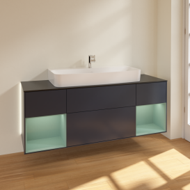Тумба під раковину Villeroy & Boch Finion 160х50,1 см із підсвічуванням МДФ темно-синій матовий лак/скло чорне матове G212GMHG