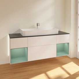 Тумба под раковину Villeroy & Boch Finion 160х50,1 см с подсветкой МДФ белый матовый лак/стекло черное матовое G212GMMT