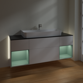 Тумба под раковину Villeroy & Boch Finion 160х50,1 см с подсветкой МДФ белый матовый лак/стекло черное матовое G212GMMT