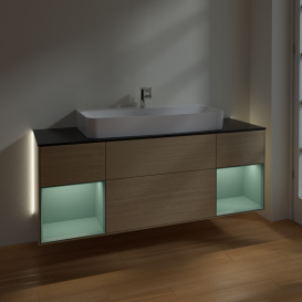 Тумба под раковину Villeroy & Boch Finion 160х50,1 см с подсветкой МДФ шпон дуба/стекло черное матовое G212GMPC