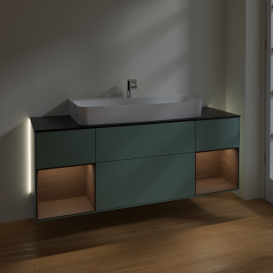 Тумба под раковину Villeroy & Boch Finion 160х50,1 см с подсветкой МДФ оливковый матовый лак/стекло черное матовое G212GNGM