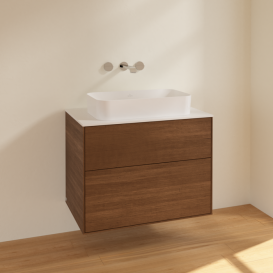 Тумба под раковину Villeroy & Boch Finion 80х50,1 см МДФ шпон грецкого ореха/стекло белое матовое F63100GN