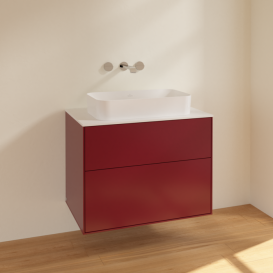 Тумба под раковину Villeroy & Boch Finion 80х50,1 см МДФ пион матовый лак/стекло белое матовое F63100HB