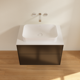 Тумба под раковину Villeroy & Boch Finion 80х50,1 см МДФ черный матовый лак/стекло белое матовое F63100PD