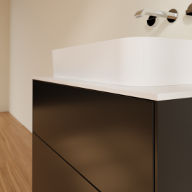 Тумба под раковину Villeroy & Boch Finion 80х50,1 см МДФ черный матовый лак/стекло белое матовое F63100PD