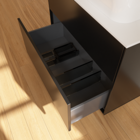 Тумба под раковину Villeroy & Boch Finion 80х50,1 см МДФ черный матовый лак/стекло белое матовое F63100PD