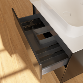 Тумба под раковину Villeroy & Boch Finion 80х50,1 см МДФ черный матовый лак/стекло белое матовое F63100PD