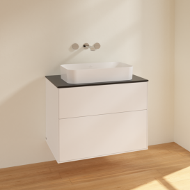 Тумба под раковину Villeroy & Boch Finion 80х50,1 см МДФ белый матовый лак/стекло черное матовое F63200MT