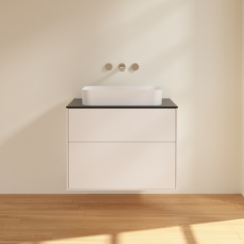 Тумба под раковину Villeroy & Boch Finion 80х50,1 см МДФ белый матовый лак/стекло черное матовое F63200MT