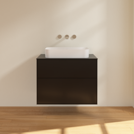 Тумба под раковину Villeroy & Boch Finion 80х50,1 см МДФ черный матовый лак/стекло черное матовое F63200PD