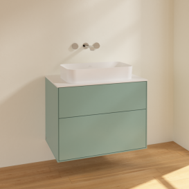 Тумба под раковину Villeroy & Boch Finion 80х50,1 см МДФ оливковый матовый лак/стекло белое матовое F63100GM