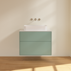 Тумба под раковину Villeroy & Boch Finion 80х50,1 см МДФ оливковый матовый лак/стекло белое матовое F63100GM