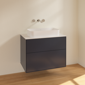 Тумба под раковину Villeroy & Boch Finion 80х50,1 см МДФ темно-синий матовый лак/стекло белое матовое F63100HG
