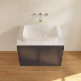 Тумба под раковину Villeroy & Boch Finion 80х50,1 см МДФ темно-синий матовый лак/стекло белое матовое F63100HG