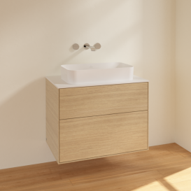 Тумба под раковину Villeroy & Boch Finion 80х50,1 см МДФ шпон дуба/стекло белое матовое F63100PC