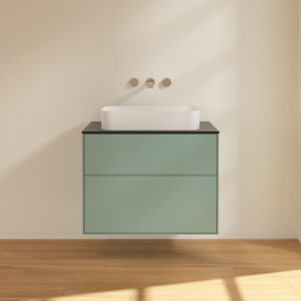 Тумба под раковину Villeroy & Boch Finion 80х50,1 см МДФ оливковый матовый лак/стекло черное матовое F63200GM