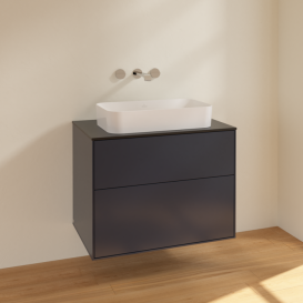 Тумба під раковину Villeroy & Boch Finion 80х50,1 см МДФ темно-синій матовий лак/скло чорне матове F63200HG