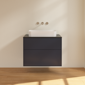 Тумба под раковину Villeroy & Boch Finion 80х50,1 см МДФ темно-синий матовый лак/стекло черное матовое F63200HG