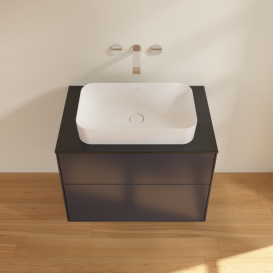 Тумба под раковину Villeroy & Boch Finion 80х50,1 см МДФ темно-синий матовый лак/стекло черное матовое F63200HG