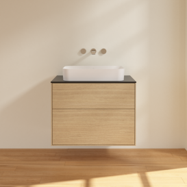 Тумба под раковину Villeroy & Boch Finion 80х50,1 см ДСП шпон дуба/стекло черное матовое F63200PC