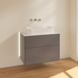 Тумба под раковину Villeroy & Boch Finion 80х50,1 см с подсветкой МДФ антрацит матовый лак/стекло белое матовое G63100GK