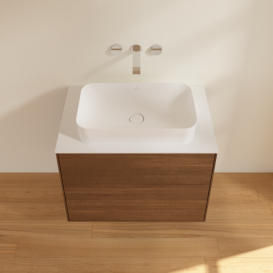 Тумба под раковину Villeroy & Boch Finion 80х50,1 см с подсветкой МДФ шпон грецкого ореха/стекло белое матовое G63100GN