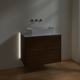 Тумба под раковину Villeroy & Boch Finion 80х50,1 см с подсветкой МДФ шпон грецкого ореха/стекло белое матовое G63100GN