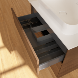 Тумба под раковину Villeroy & Boch Finion 80х50,1 см с подсветкой МДФ шпон грецкого ореха/стекло белое матовое G63100GN