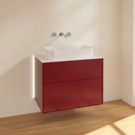 Тумба под раковину Villeroy & Boch Finion 80х50,1 см с подсветкой МДФ пион матовый лак/стекло белое матовое G63100HB